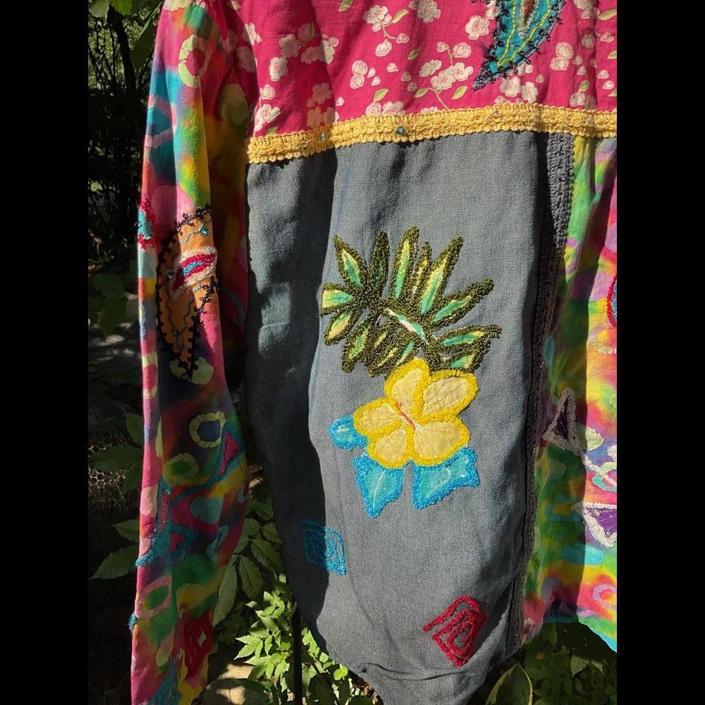 New Direction Vintage Patchwork Hippie, Boho Grandma Art to wear Jacket 14/16 - Picture 10 of 12